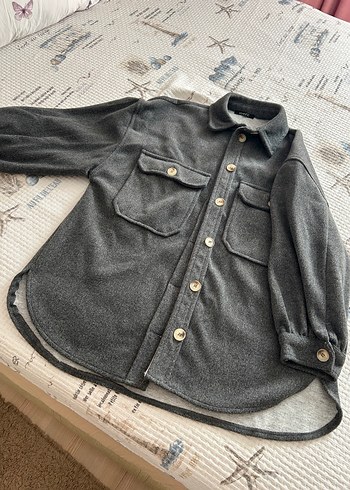 Düğmeli Gri Kadın Midi Ceket - Görsel 6