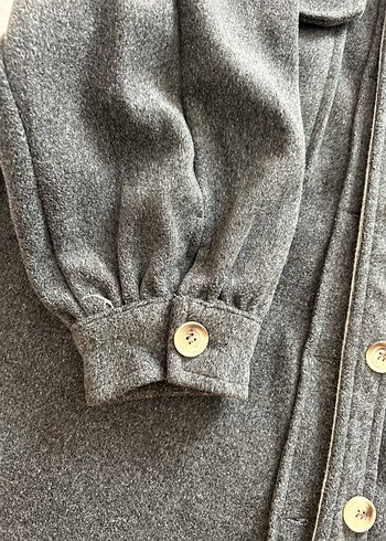 Düğmeli Gri Kadın Midi Ceket - Görsel 3