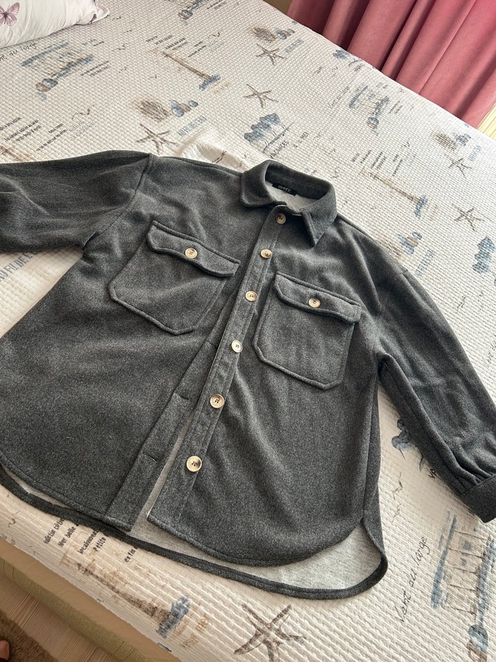 Düğmeli Gri Kadın Midi Ceket - Görsel 2