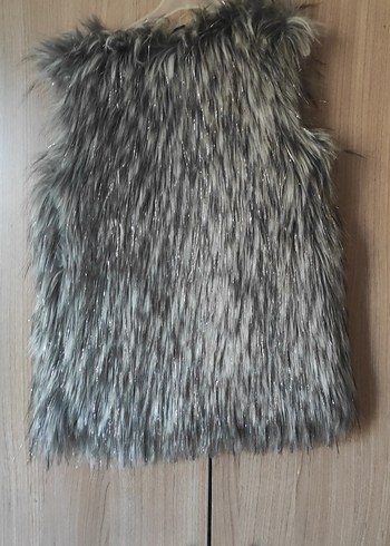 Gri Kürklü Leopar Desenli çocuk Yelek - Görsel 4