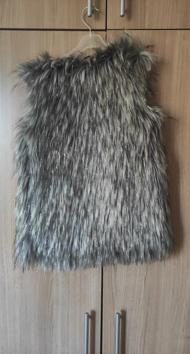 Gri Kürklü Leopar Desenli çocuk Yelek - Görsel 4