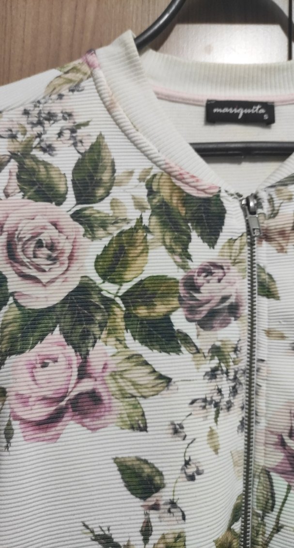 Çiçek Desenli Fermuarlı Bej Kadın Ceket - Görsel 2