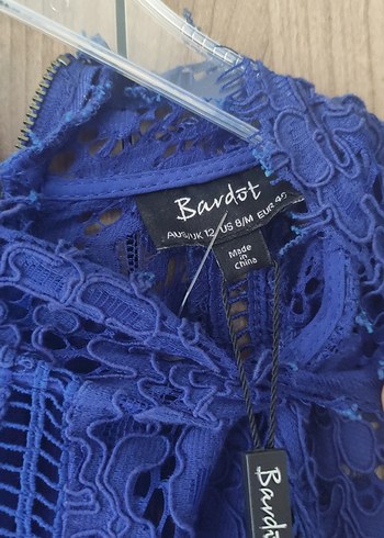 Lacivert Dantel Midi Yüksek Yaka Elbise - Görsel 2