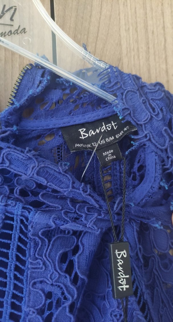 Lacivert Dantel Midi Yüksek Yaka Elbise - Görsel 2