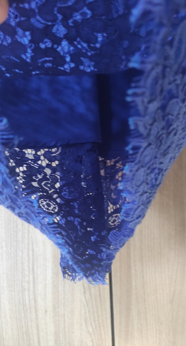 Lacivert Dantel Midi Yüksek Yaka Elbise - Görsel 3