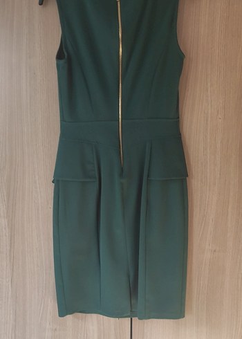 Kemerli V Yaka Klasik Yeşil Elbise - Görsel 4