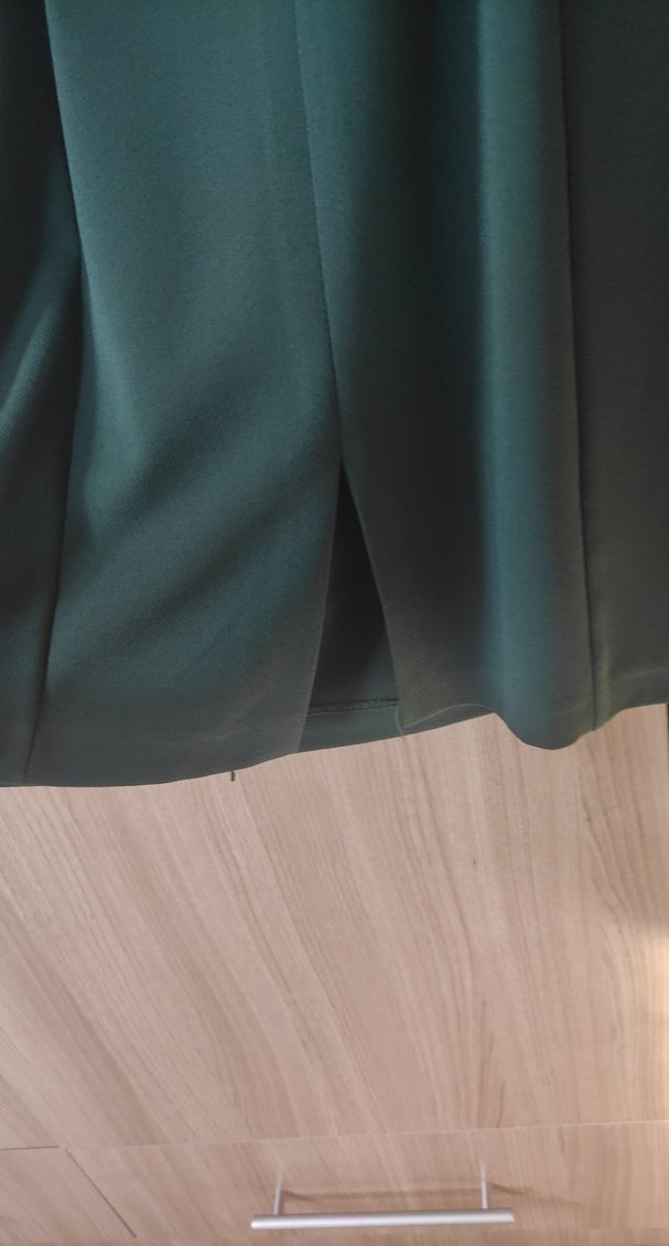 Kemerli V Yaka Klasik Yeşil Elbise - Görsel 5