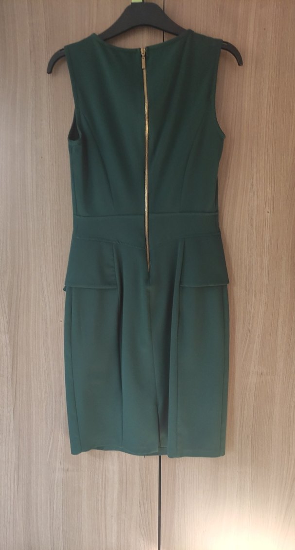 Kemerli V Yaka Klasik Yeşil Elbise - Görsel 4