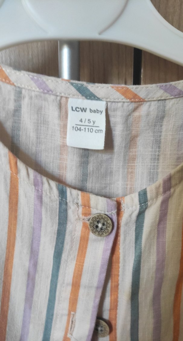 Düğmeli, Çok Renkli Kız Çocuk Elbisesi - Görsel 2