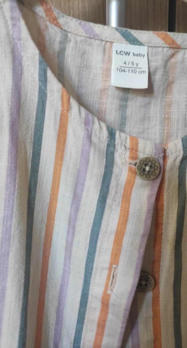 Düğmeli, Çok Renkli Kız Çocuk Elbisesi - Görsel 4