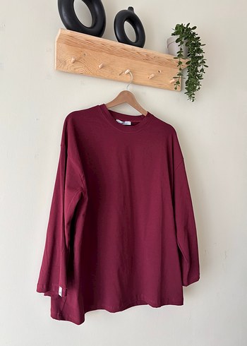 Ceylan Bordo Kadın Pamuk Uzun Kollu Sweatshirt