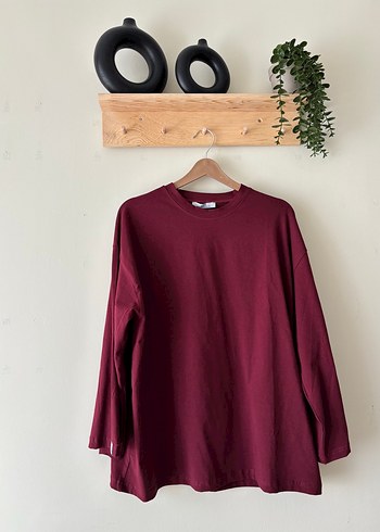Bordo Kadın Pamuk Uzun Kollu Sweatshirt