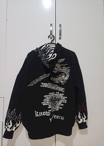 Siyah Desenli Unisex Sweatshirt - Görsel 2