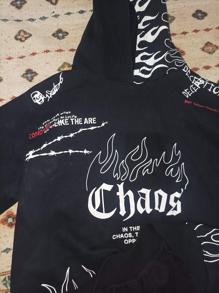 Siyah Desenli Unisex Sweatshirt - Görsel 3