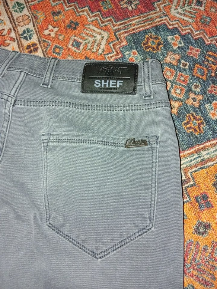 Düğmeli Gri Mavi Batik Desenli Erkek Kot Pantolon - Görsel 5