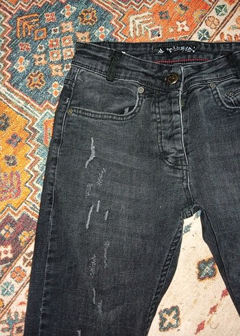 siyah  Erkek dar paça Street Wear Kot Pantolon - Görsel 2