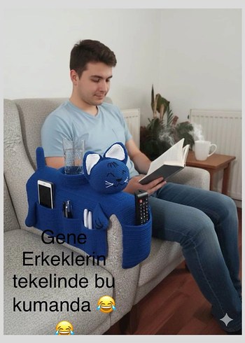 Mavi Örgü Kedi Koltuk Organizeri - Görsel 2