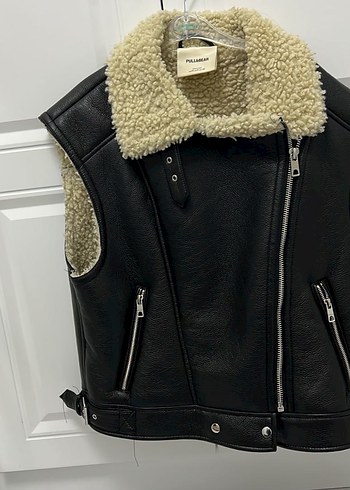 Kürklü Siyah Biker Deri Yelek - Görsel 3