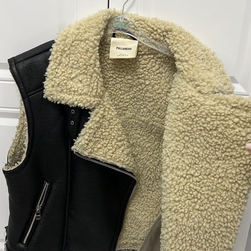 Kürklü Siyah Biker Deri Yelek - Görsel 2