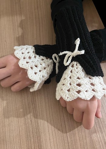 Dantel Detaylı Bohem Siyah Kadın Eldiven - Görsel 2