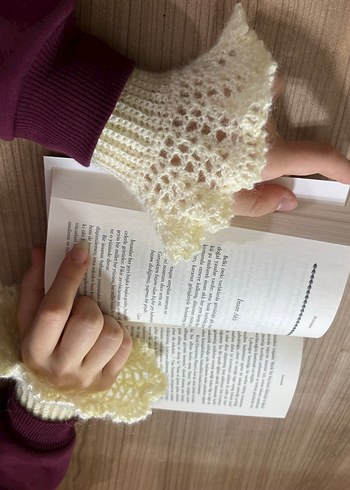 Beyaz Örgü Bohem Kadın Eldiveni - Görsel 5