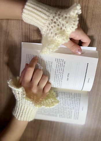 Beyaz Örgü Bohem Kadın Eldiveni - Görsel 6