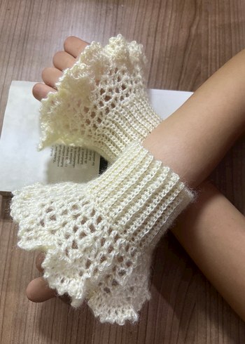 Beyaz Örgü Bohem Kadın Eldiveni - Görsel 4