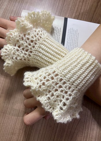 Beyaz Örgü Bohem Kadın Eldiveni - Görsel 2