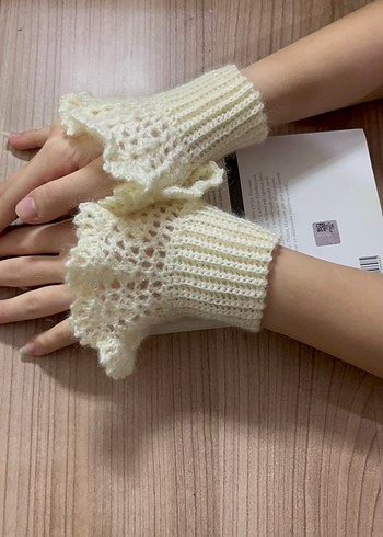 Beyaz Örgü Bohem Kadın Eldiveni - Görsel 8