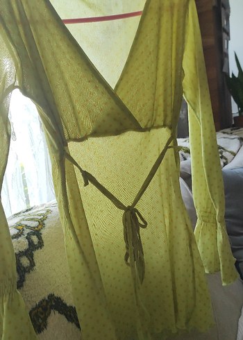 36 Beden yeşil Renk Vintage Miss Poem tül şık bluz