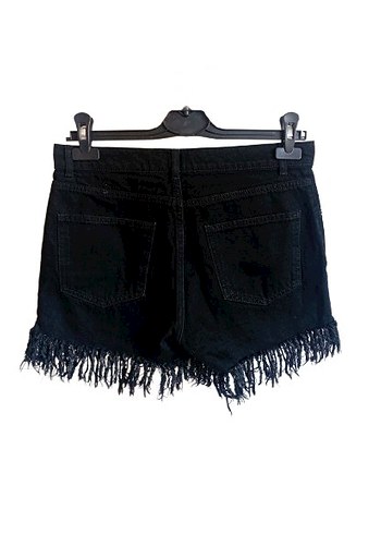 Mudo Püsküllü Siyah Mini Denim Şort