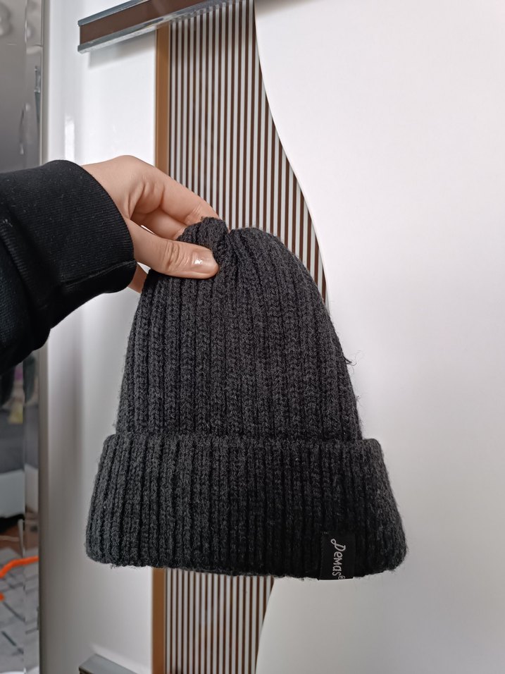 Kadın Gri Örgü Yün Bere - Görsel 2