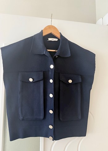 Düğmeli Lacivert Denim Kadın Yelek