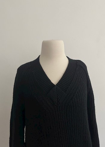 Siyah V Yaka Örgü Kadın Triko - Görsel 2