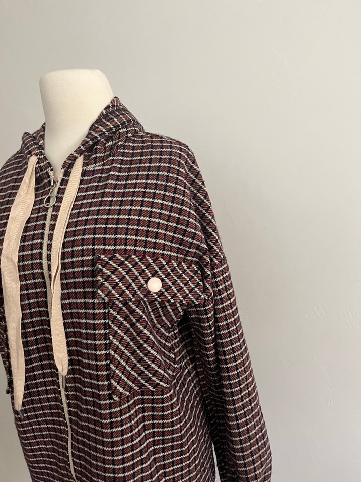 Kapüşonlu Düğmeli Uzun Kahverengi Kadın Kaban - Görsel 2