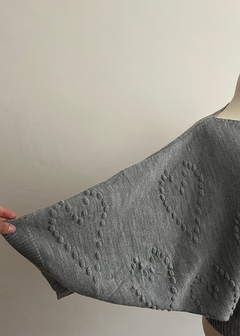 Gri Kadın Örgü Triko Kazak - Görsel 2