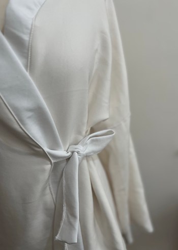 Beyaz Keten Midi Kimono - Görsel 2