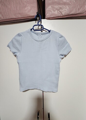 Bebek mavisi ribanalı t-shirt