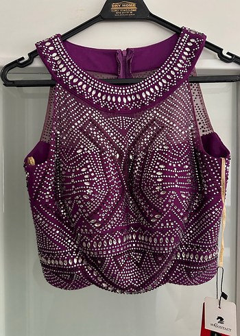 Mor İşlemeli Uzun Abiye Elbise - Görsel 6