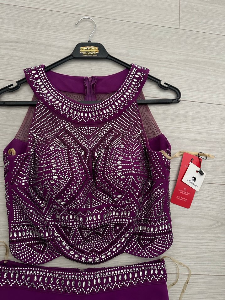 Mor İşlemeli Uzun Abiye Elbise - Görsel 2