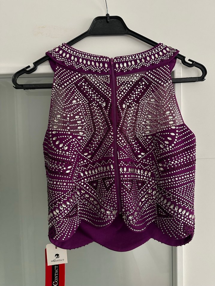 Mor İşlemeli Uzun Abiye Elbise - Görsel 5