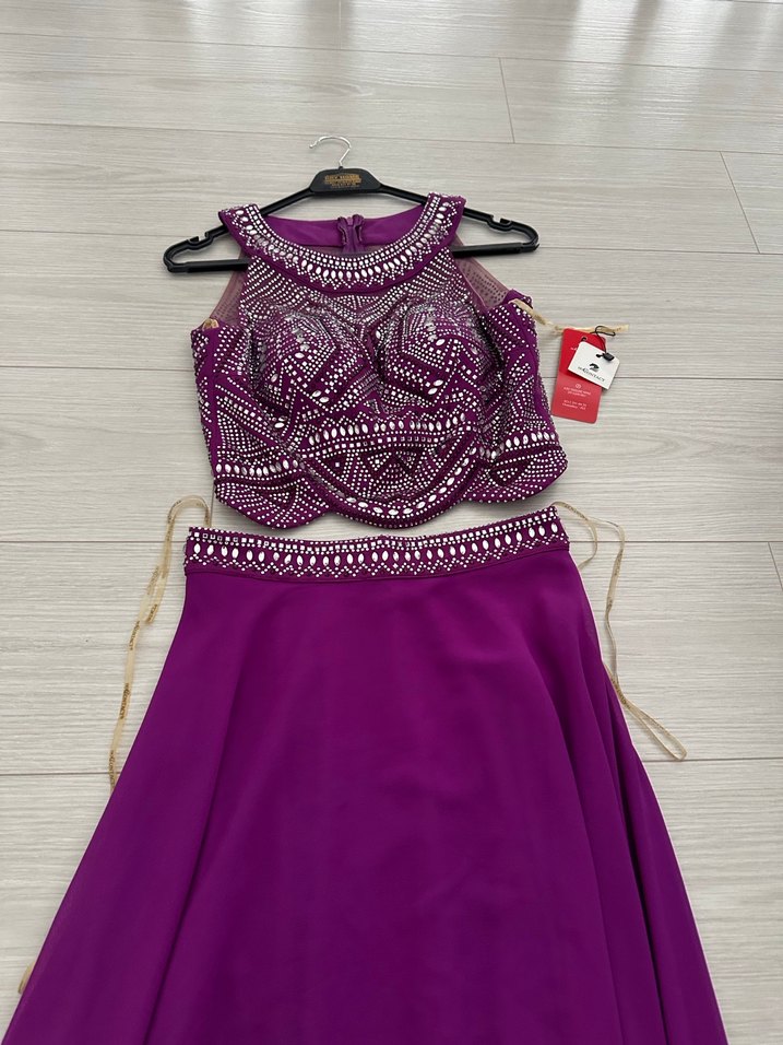 Mor İşlemeli Uzun Abiye Elbise - Görsel 3