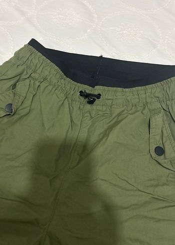 s Beden yeşil Renk Paraşüt kumaş kadın paçası lastikli ayarlanabilir pantolon