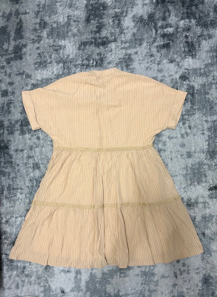 Bej Nakışlı V Yaka Bohem Midi Elbise - Görsel 2