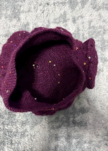 Mor Payetli Örgü Kadın Bere - Görsel 3