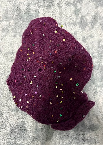 Mor Payetli Örgü Kadın Bere - Görsel 2