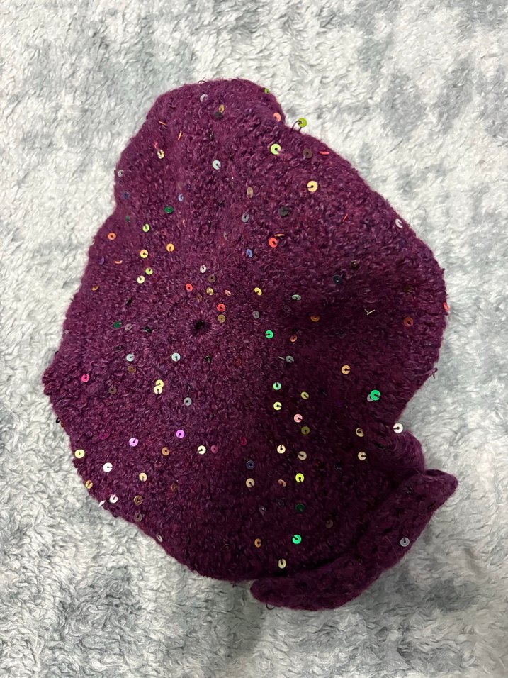 Mor Payetli Örgü Kadın Bere - Görsel 2