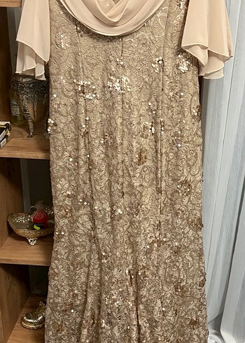 Nakışlı Bej Uzun Abiye Elbise - Görsel 2