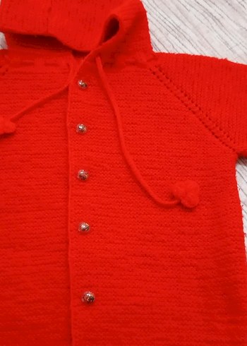 Kız Çocuk Kırmızı Örgü Hırka - Görsel 2