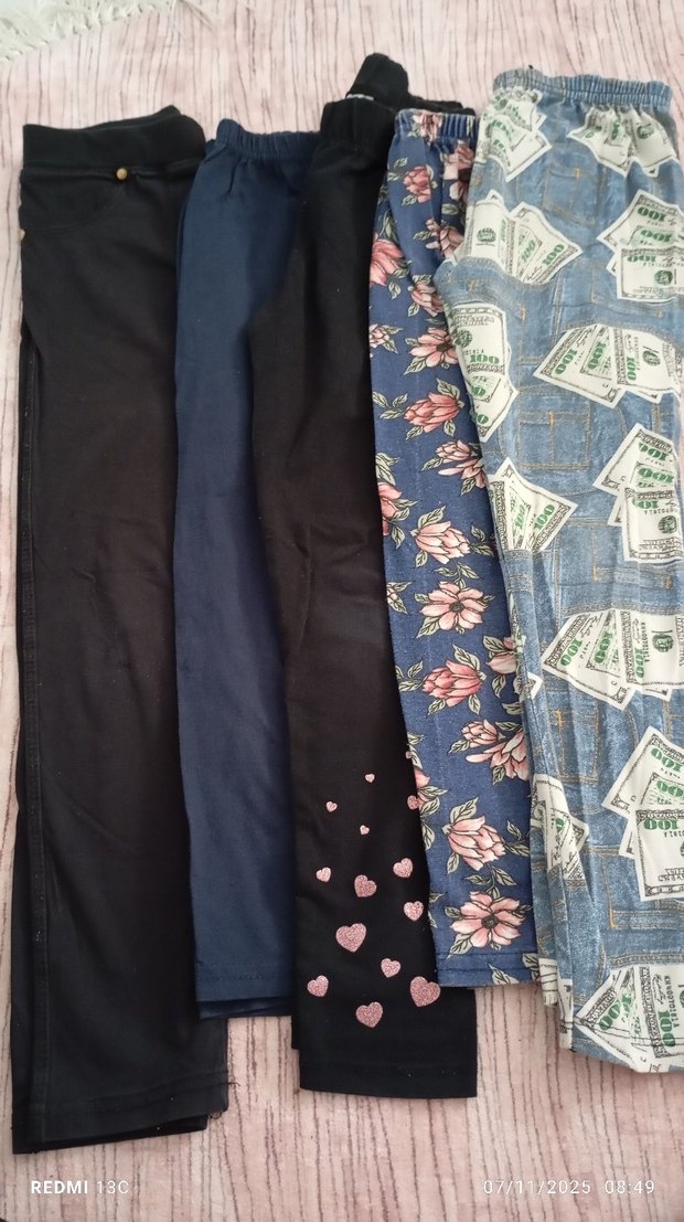 Kız Çocuk Denim Taytlar, Pilili, Çok Renkli - Görsel 3